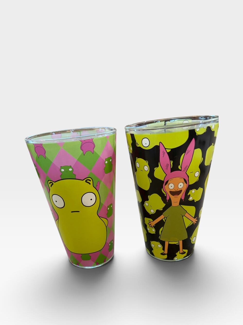 NWT Comic-Con Exclusive Bob's Burgers Pint Glass 2- Louise Belcher & Kuchi Kopi